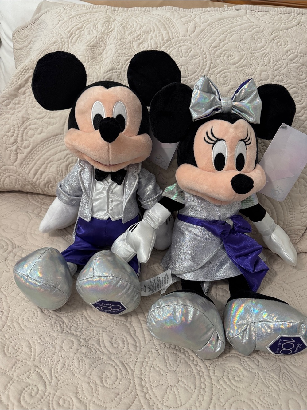 Disney 100th Anniversary Silver and Purple Mickey & Minnie Plush Duo